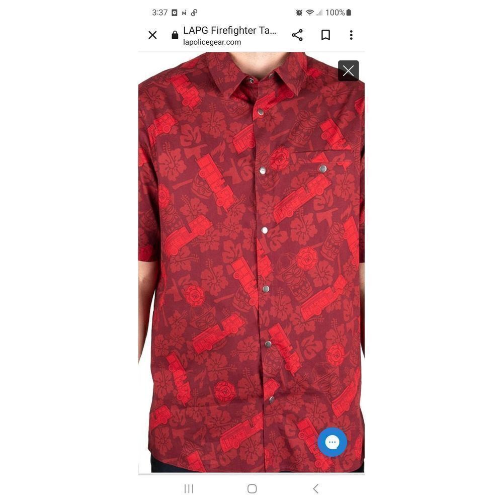 New Small LA Police Wear Fire Truck Tactical Tiki Short Sleeve Snap Shirt NWT
